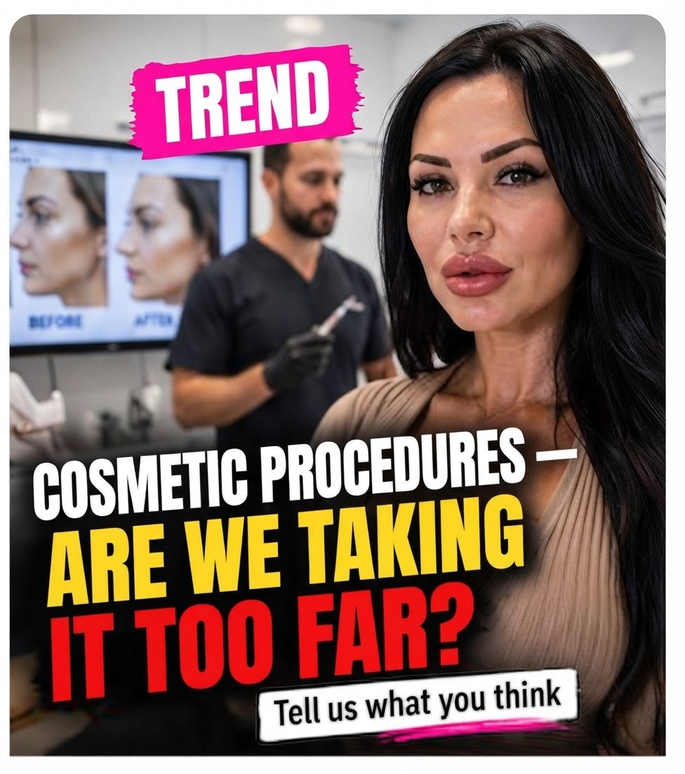 Woman in a clinic with a before/after screen behind her
